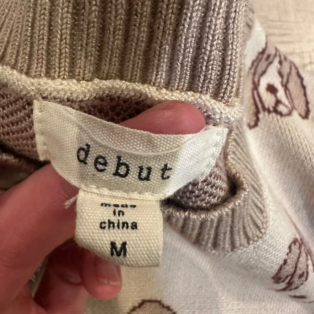 DEBUT GIRLS CROPPED SWEATER DOGS TAN MEDIUM 10/12